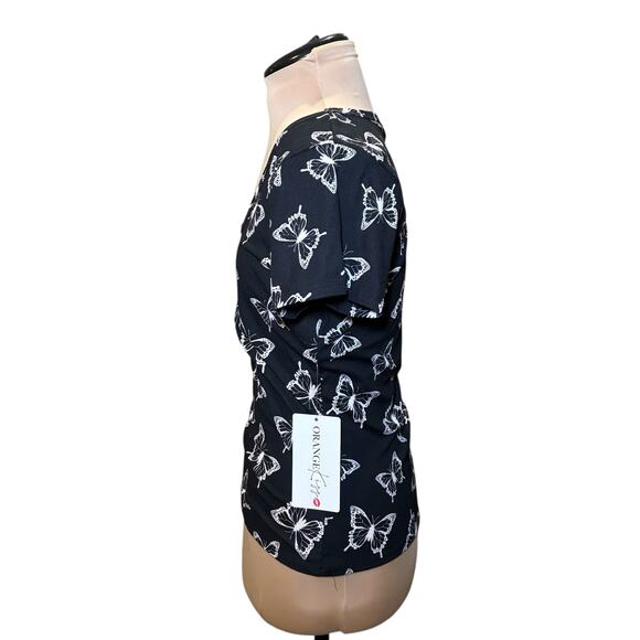 NWT Ribbed Butterfly Scoop Neck Top Size 1X Black & White Short Sleeves - Picture 3 of 8